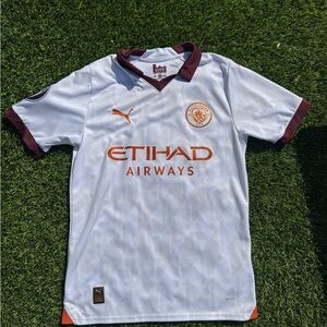Haaland Puma Manchester City White and Maroon Soccer Jersey